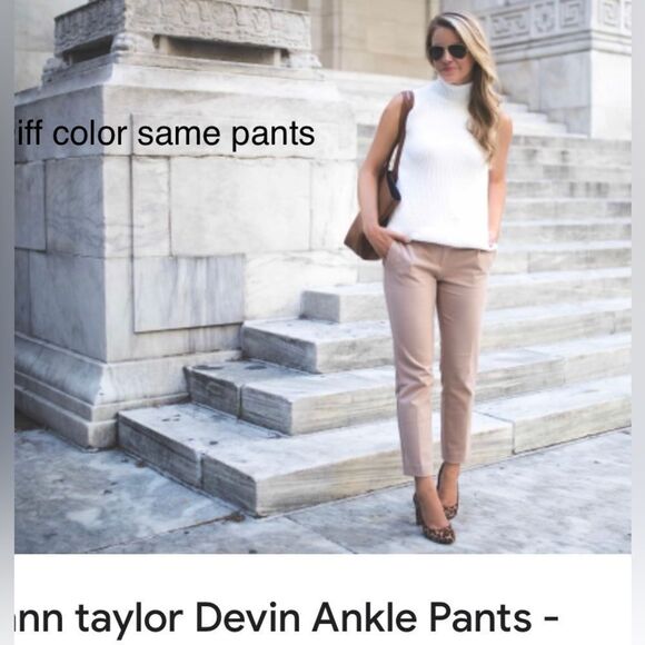 Ann Taylor Devin Tailored ankle pants linen blend vertical stripe tan white 10 - Picture 13 of 13